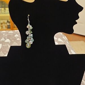 **Clearance** Elegant Silver and Green Dangle Earrings